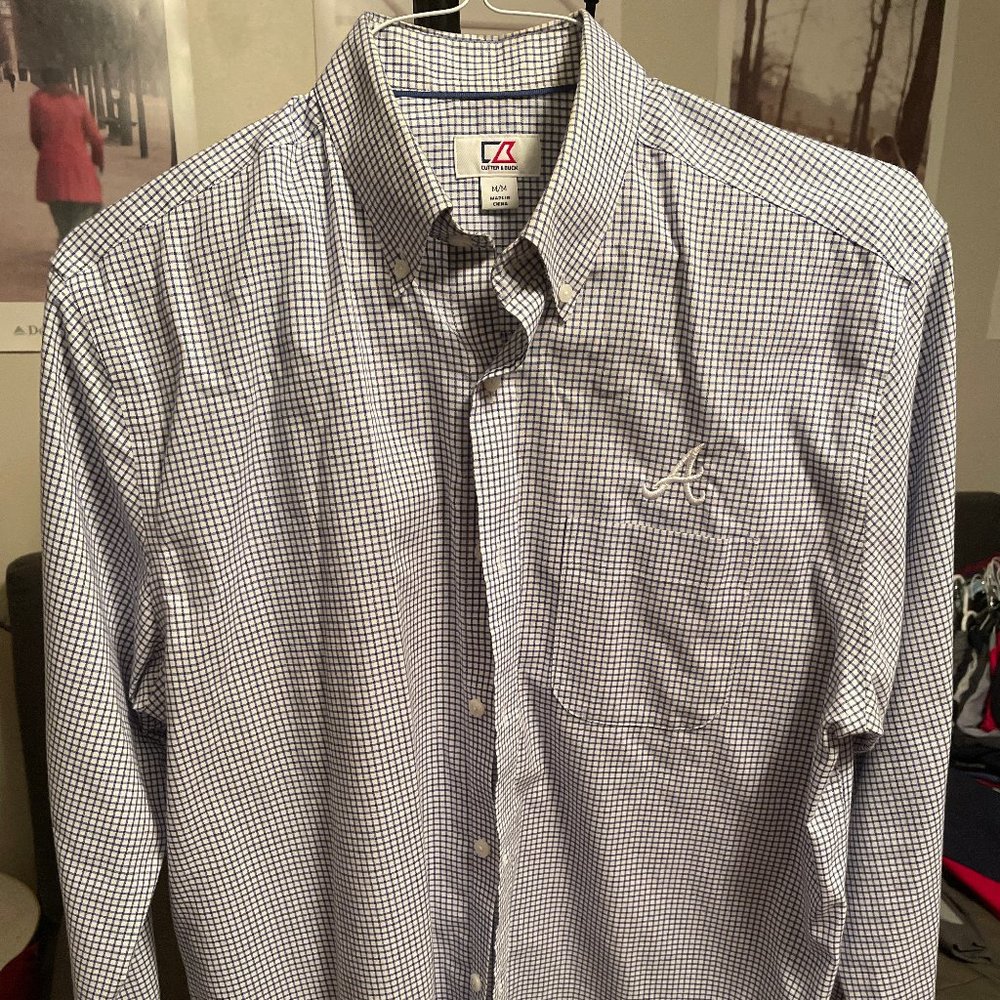 Cutter & Buck Atlanta Braves Gingham Button Down Shirt - Men's M (or Large!)